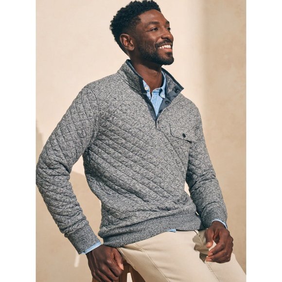 FAHERTY Mens Medium Epic Quilted Fleece Pullover Carbon Melange Long Sleeve Prep - Picture 3 of 13